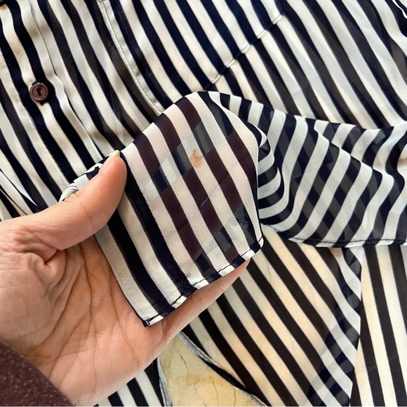 Loila Striped Button Down Sheer Tank Blouse with Open Back Sz Medium - Picture 3 of 5